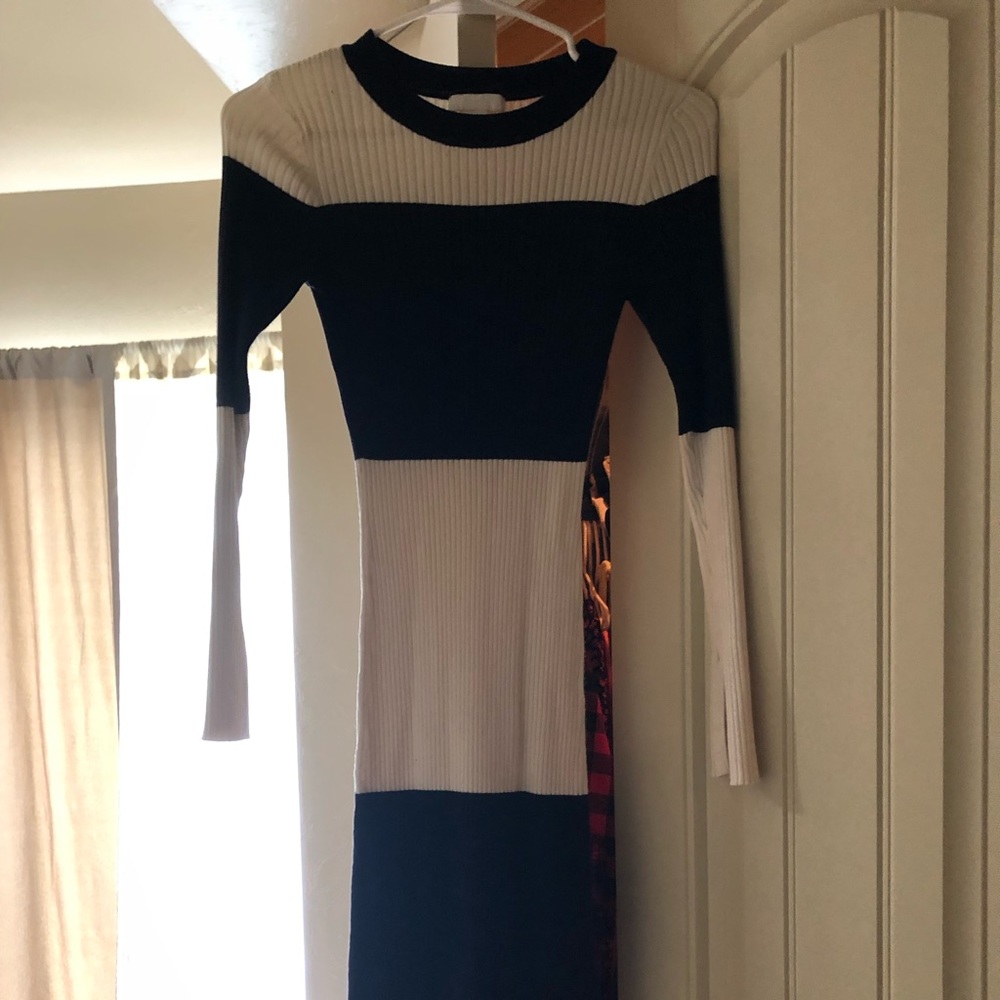Navy and white striped sweater dress